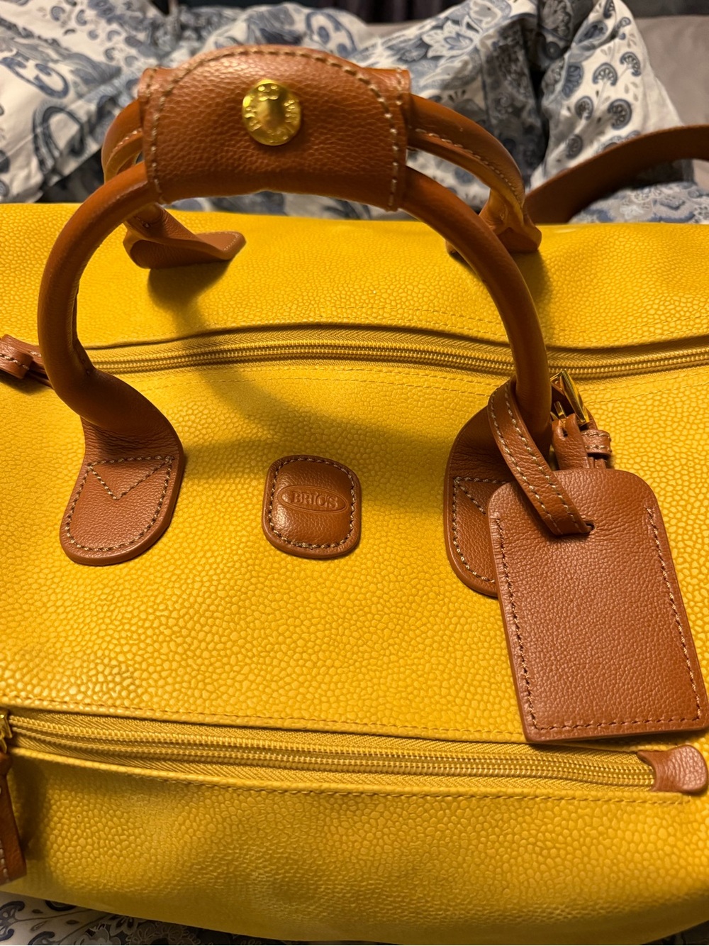 Bric's Yellow Travel Weekender with Brown Leather Trim